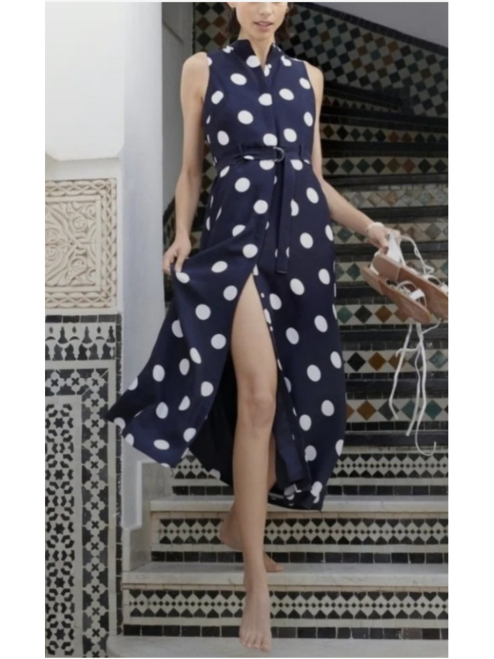 Banana Republic Polka Dot Maxi Botton Down Dress With Belt Size 0 Excellent